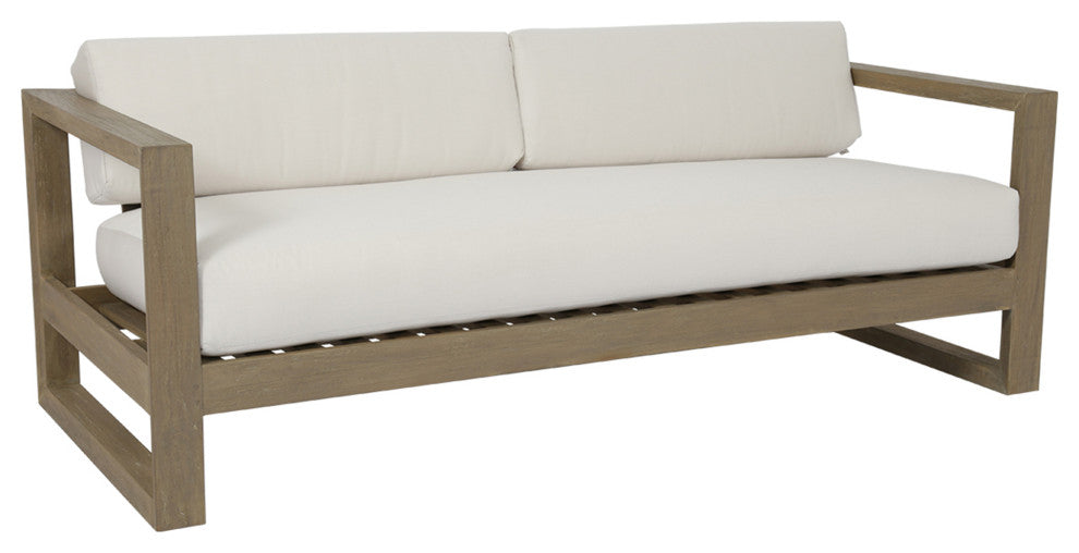 Coastal Teak Sofa With Cushions, Canvas Canvas