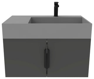 CastelloUSA Amazon 30" Right Wall Mounted Bathroom Vanity Set, Black, Gray Top, Black Handles
