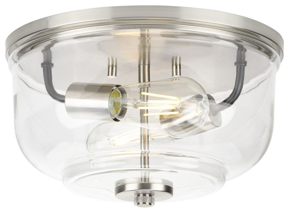 Rushton 2-Light Brushed Nickel Clear Glass Industrial Flush Mount Ceiling Light