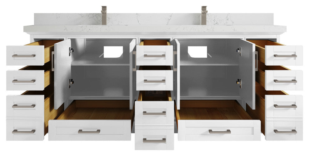 Fenway 84 Double Sink Bath Vanity in White 2" Empira Quartz