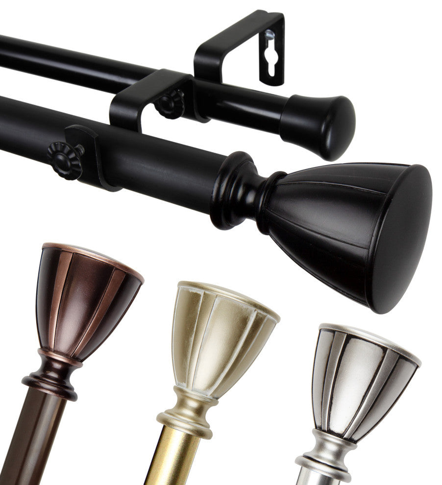 Maja 1" Double Curtain Rod, Bronze, 66-120"