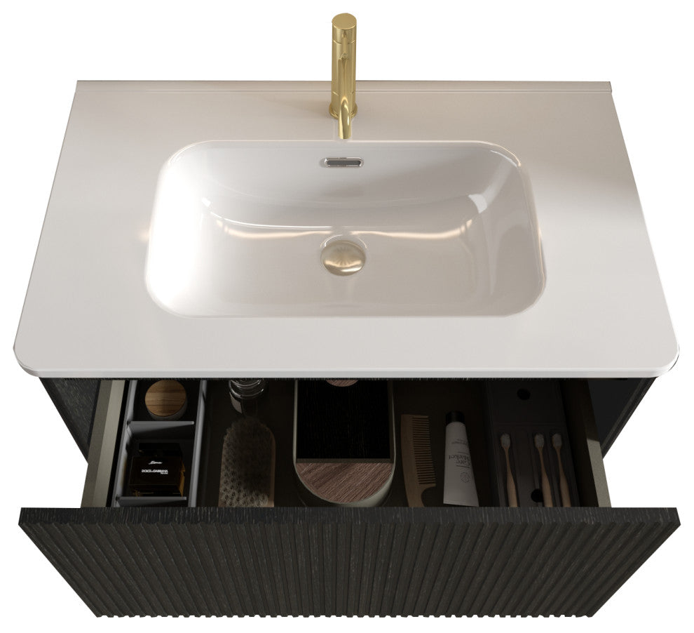 Wall-Mounted Bathroom Vanity Set with White Ceramic Sink, 30"
