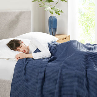 Beautyrest Cotton Waffle Weave Bedding Blanket, Indigo Blue