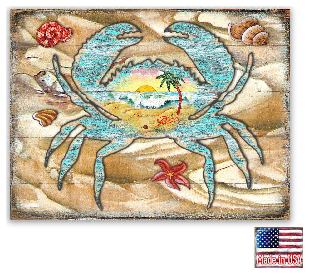 Scenic Crab Wooden Block, 7 X 5.5