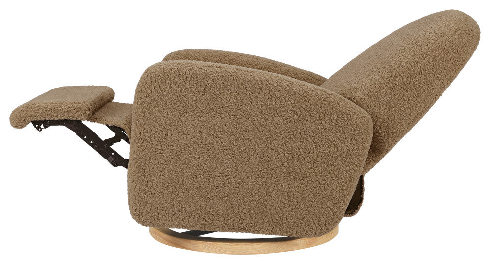 Nami Electronic Recliner and Swivel Glider Recliner, Boucle With USB port, Cortado Shearling With Light Wood Base