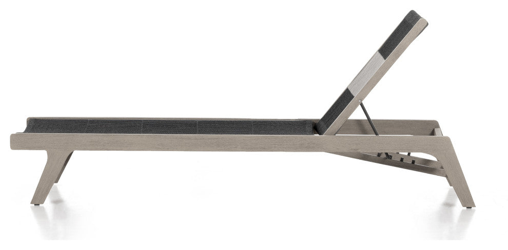 Julian Outdoor Chaise Lounge Weathered Grey, Fsc, Grey Rope, Dark Grey Rope