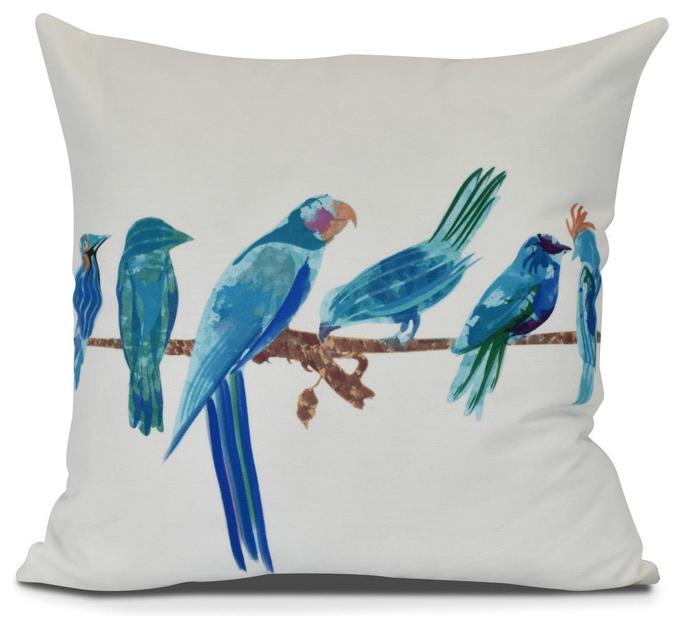 Morning Birds, Animal Print Outdoor Pillow, Royal Blue, 20" x 20"