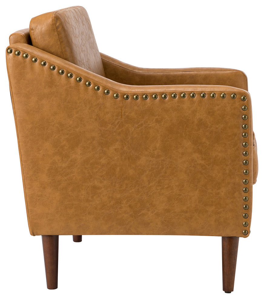 Vegan Leather Armchair With Sloped Arms, Camel