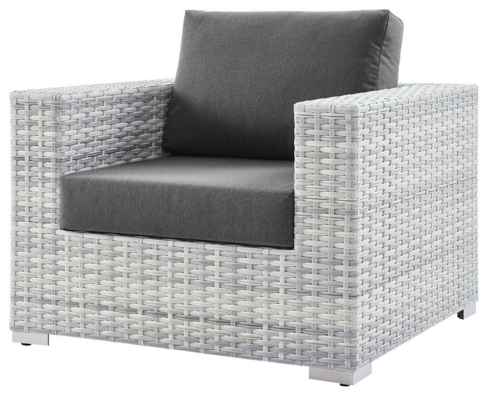 Side Lounge Chair Table Set, Rattan, Wicker, Gray, Modern, Outdoor Patio