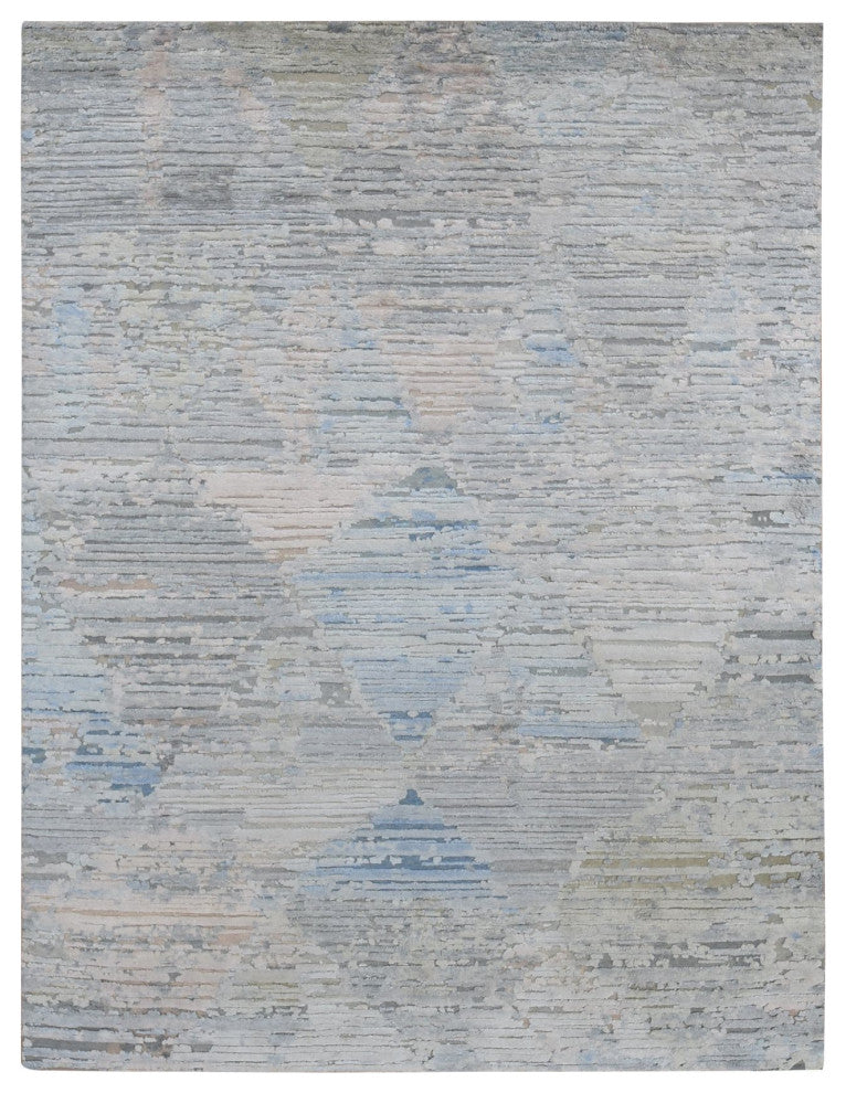 Ivory Pure Silk Collection Hand Knotted Modern Design Oriental Rug 8'x10'6"
