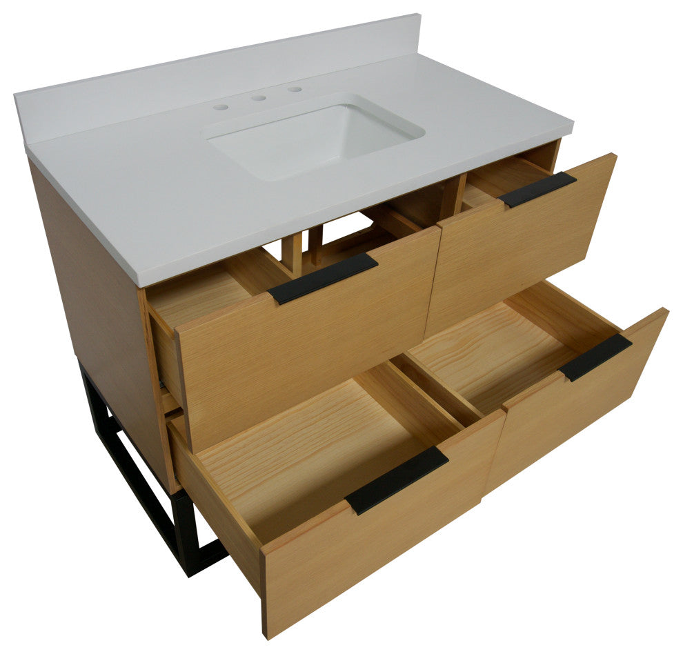 Mia 42" Bathroom Vanity, Blonde, Matte White