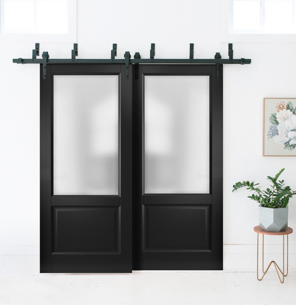 Slab Barn Door 24 x 80, Lucia 22 Black Frosted Glass, Sliding