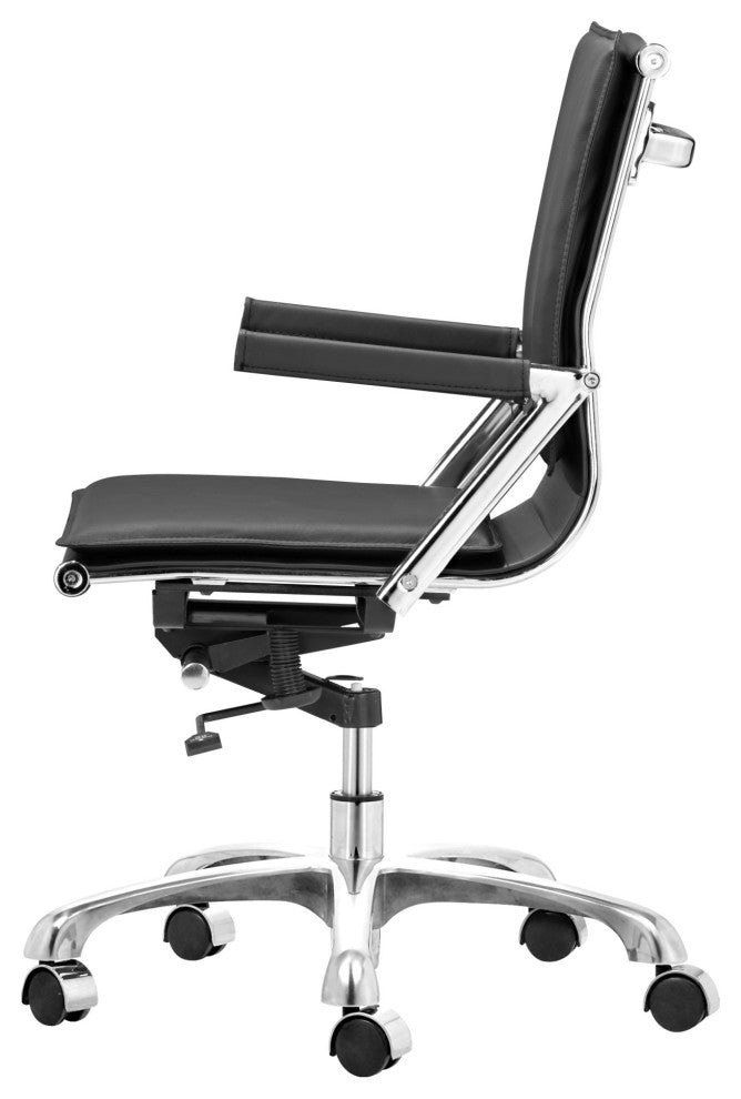 Computer Chair, Faux Vinyl Leather, Steel, Black, Silver, Home Business Office