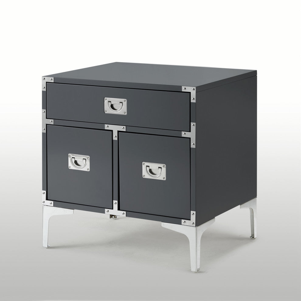 Monica Modern Lacquer Finish Chrome Metal Leg Side Table, Dark Grey