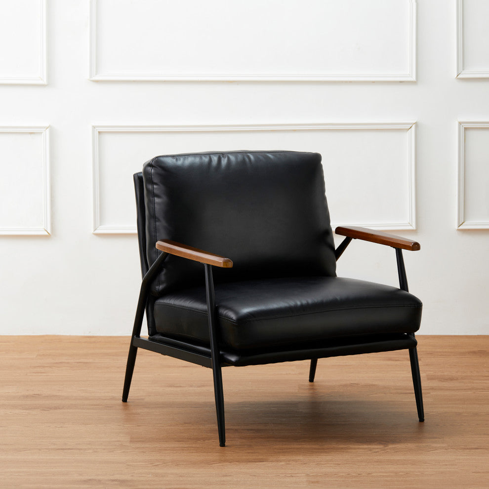 Set of 2 Black Leatherette Accent Armchair