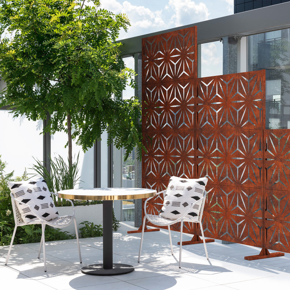 Alta Corten Steel Decorative Screen With Stand, Star