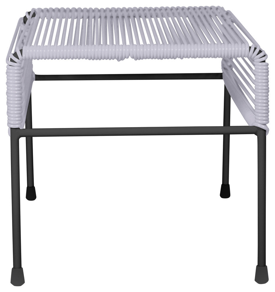 Atom Indoor/Outdoor Handmade Ottoman with Black Frame, Clear Weave