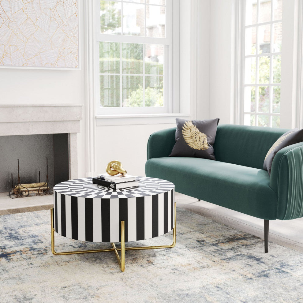 Coffee Table, Round, Metal Iron, Black, White, Gold, Lounge Lobby Hospitality