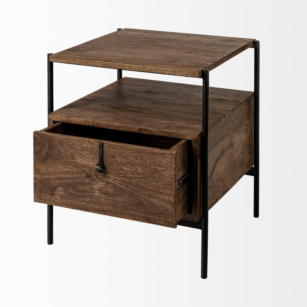 Glenn I Dark Brown Wood With Black Iron Frame Square End/Side Table