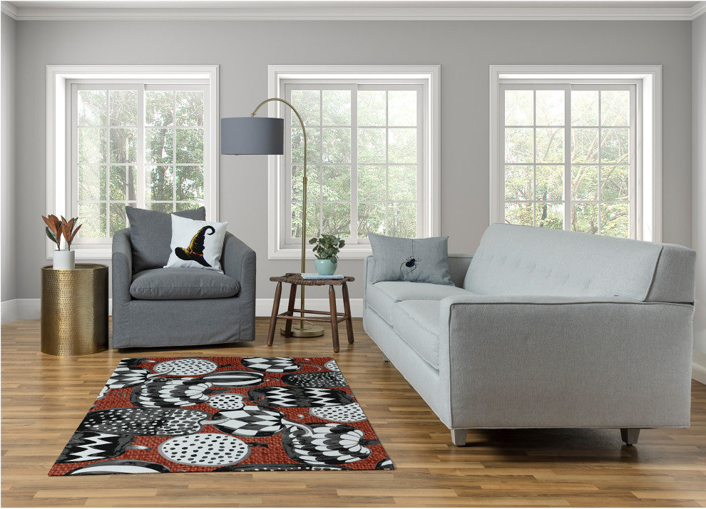 Pumpkins Galore Fall Design Chenille Area Rug, Burnt Orange, 4'x6'