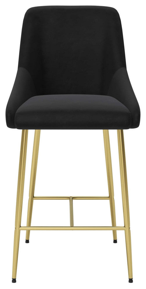 Counter Stool Chair, Steel Metal, Fabric, Black, Gold, Bar Kitchen Cafe Bistro