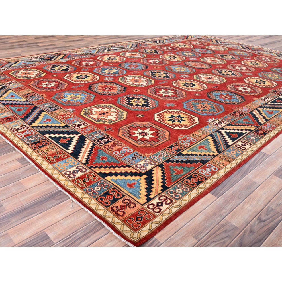 Cardinals Red Afghan Ersari Design Hand Knotted Natural Wool Rug 10'x13'10"