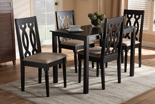 Cherese Sand Fabric Upholstered Espresso Browned 5-Piece Wood Dining Set