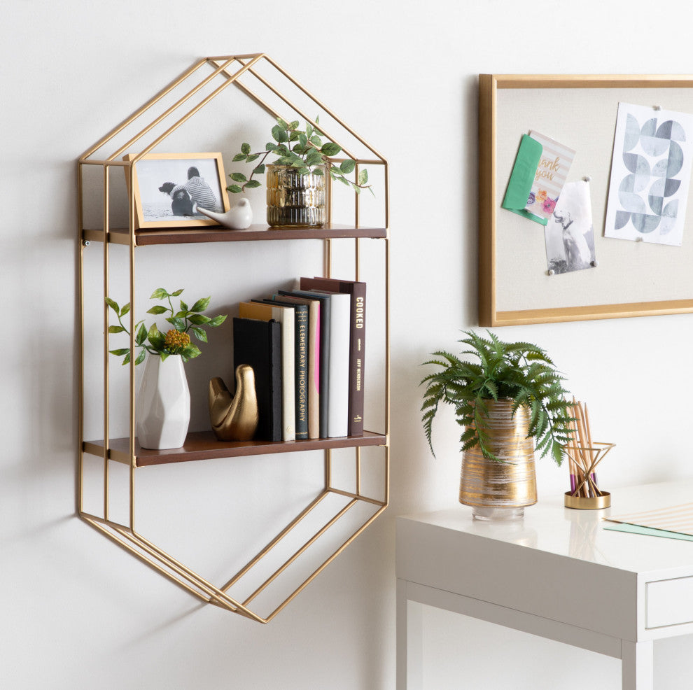 Lora Mid-Century Wall Shelf, Walnut Brown 18x34