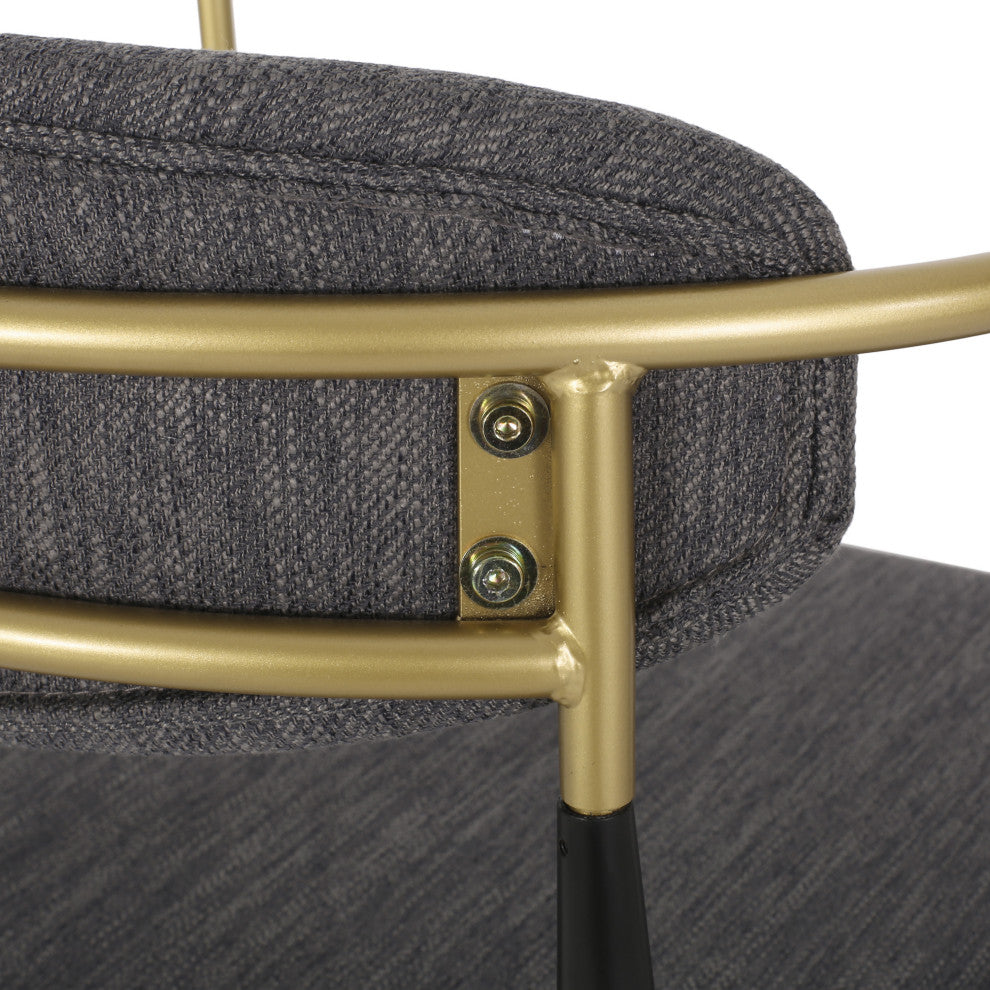 Camas Modern Fabric Upholstered Iron 30" Barstools, Set of 2, Charcoal/Black