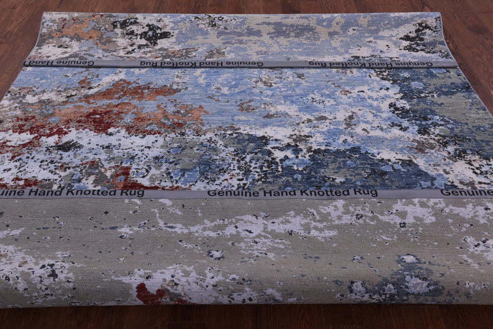 8' 0" X 10' 2" Hand Knotted Abstract Wool and Silk Rug Q8883