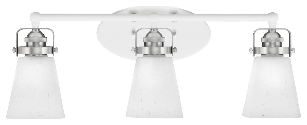 Easton 3 Light Bath Bar, White & Brushed Nickel, 4.5" Square White Muslin