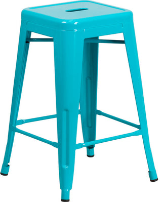 24" High Backless Crystal Teal-Blue Indoor-Outdoor Counter Height Stool