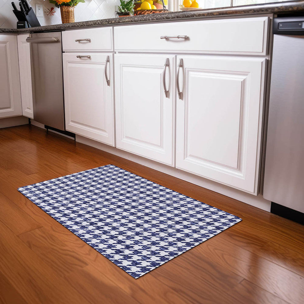 Indoor/Outdoor Hinton HN1 Navy Machine Washable 1'8" x 2'6" Rug