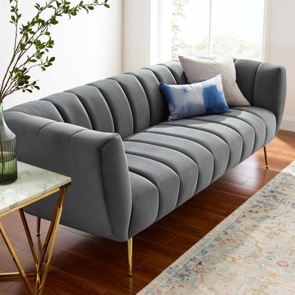 Favour Channel Tufted Performance Velvet Sofa-Gray