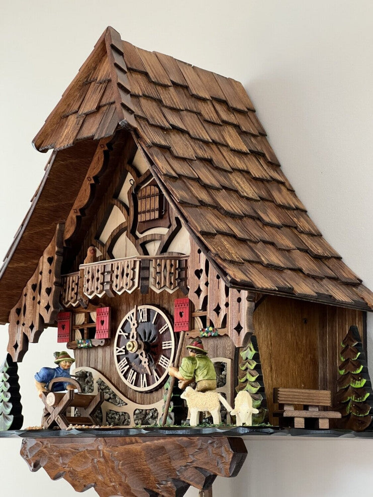 River City Clocks 844-14 Eight Day Clock Moving Man Saws Wood and Volksmarcher