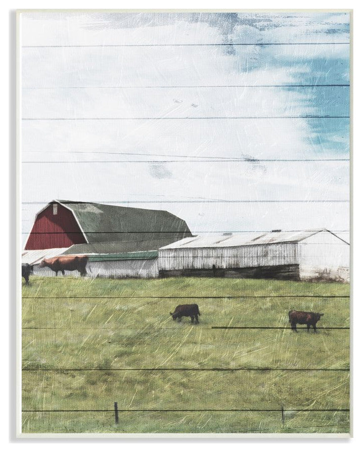 Rustic Farm Landscape Wood Te"xtured Painting, 12"x18"