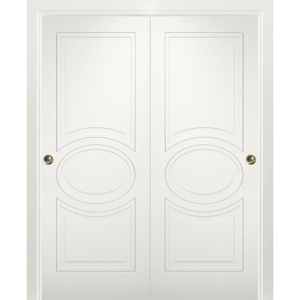 Sliding Closet Bypass Doors / Mela 7001 Matte White / Rails, 84" X 80" ( 2* 42x80)