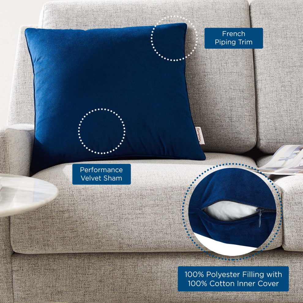 Accent Throw Pillow, Velvet, Blue Navy, Modern, Living Lounge Hotel Hospitality