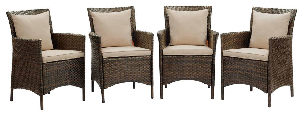 Conduit Outdoor Patio Wicker Rattan Dining Armchair Set of 4 - Brown Beige