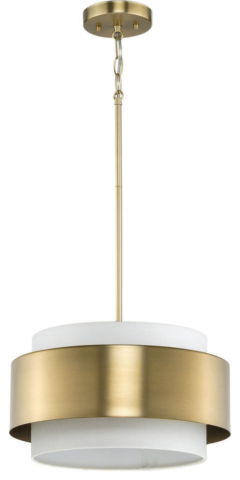 Silva Collection Three-Light Brushed Bronze White Linen Shade Pendant