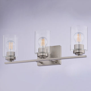 Park Ridge 4.75" 1-Light Black Bathroom Vanity Fixture, Clear Glass Shade, Satin Nickel, 3-Light