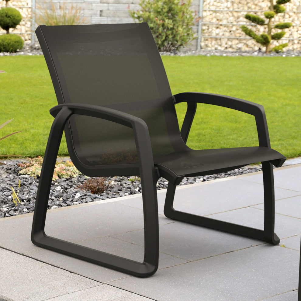 Pacific Club Arm Chair Frame Black Sling Set of 2, Black-Black