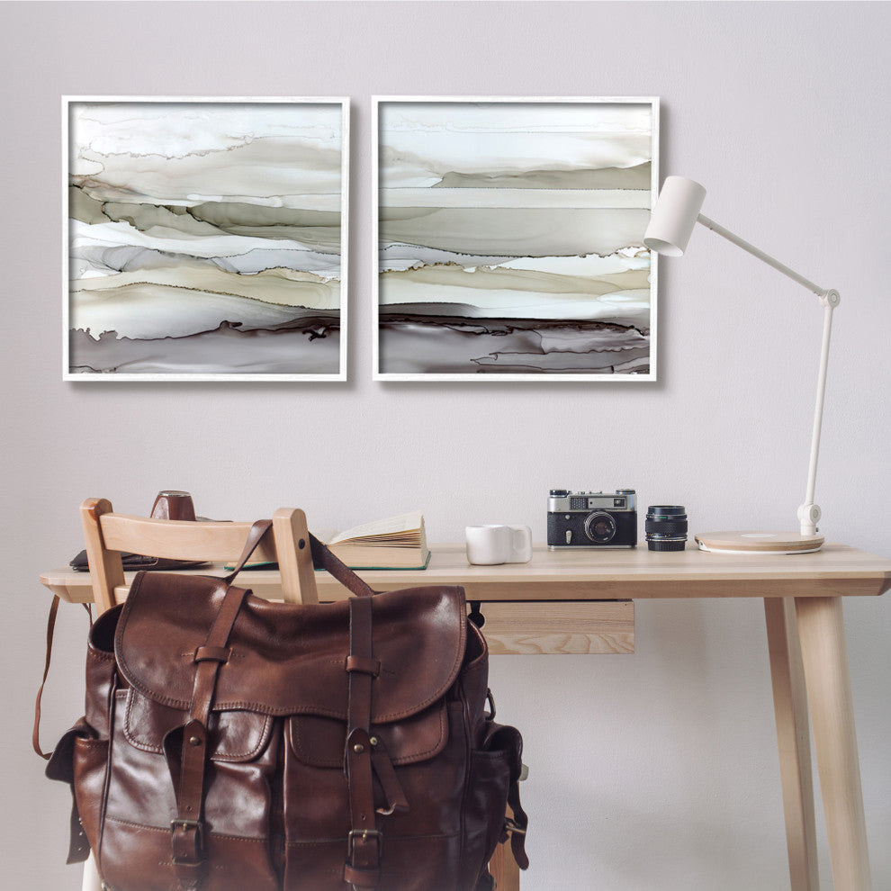 Abstract Watercolor Wave Interpretation Grey Brown Fluid Movement,24 x 24