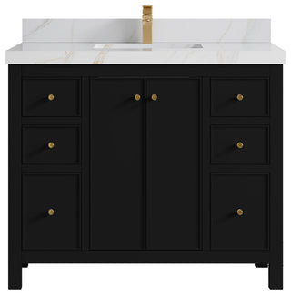 Chicago 42" Single Sink Bathroom Vanity, Black 2" Calacatta Sienna Quartz