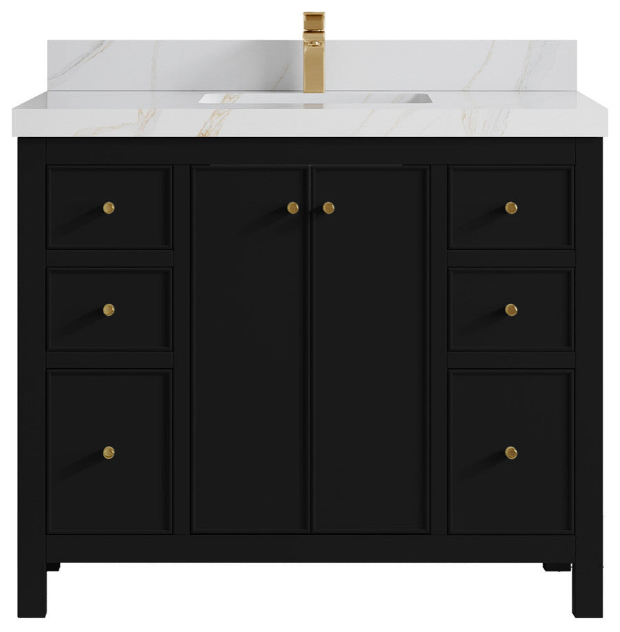 Chicago 42" Single Sink Bathroom Vanity, Black 2" Calacatta Sienna Quartz