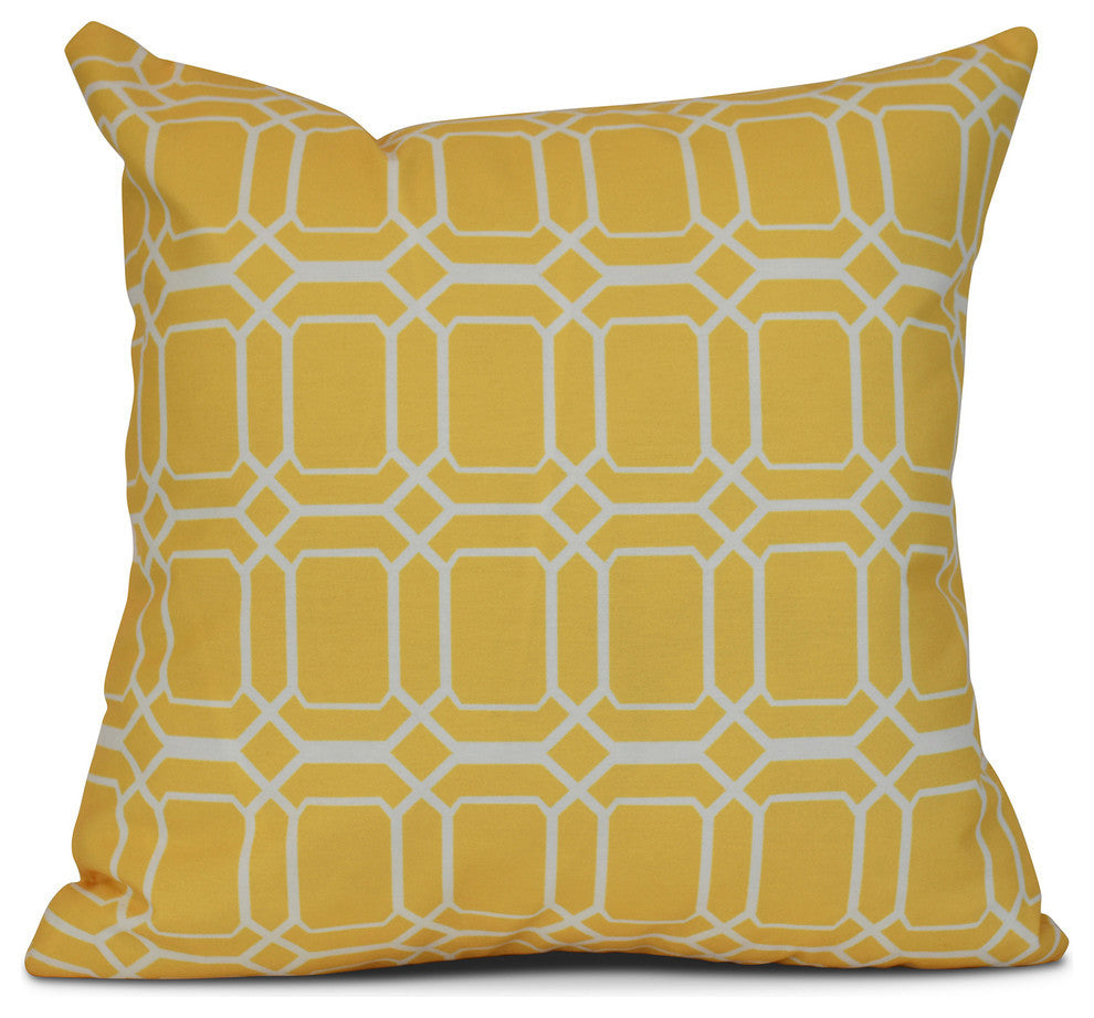 O the Fun, Geometric Print Outdoor Pillow, Yellow, 20"x20"