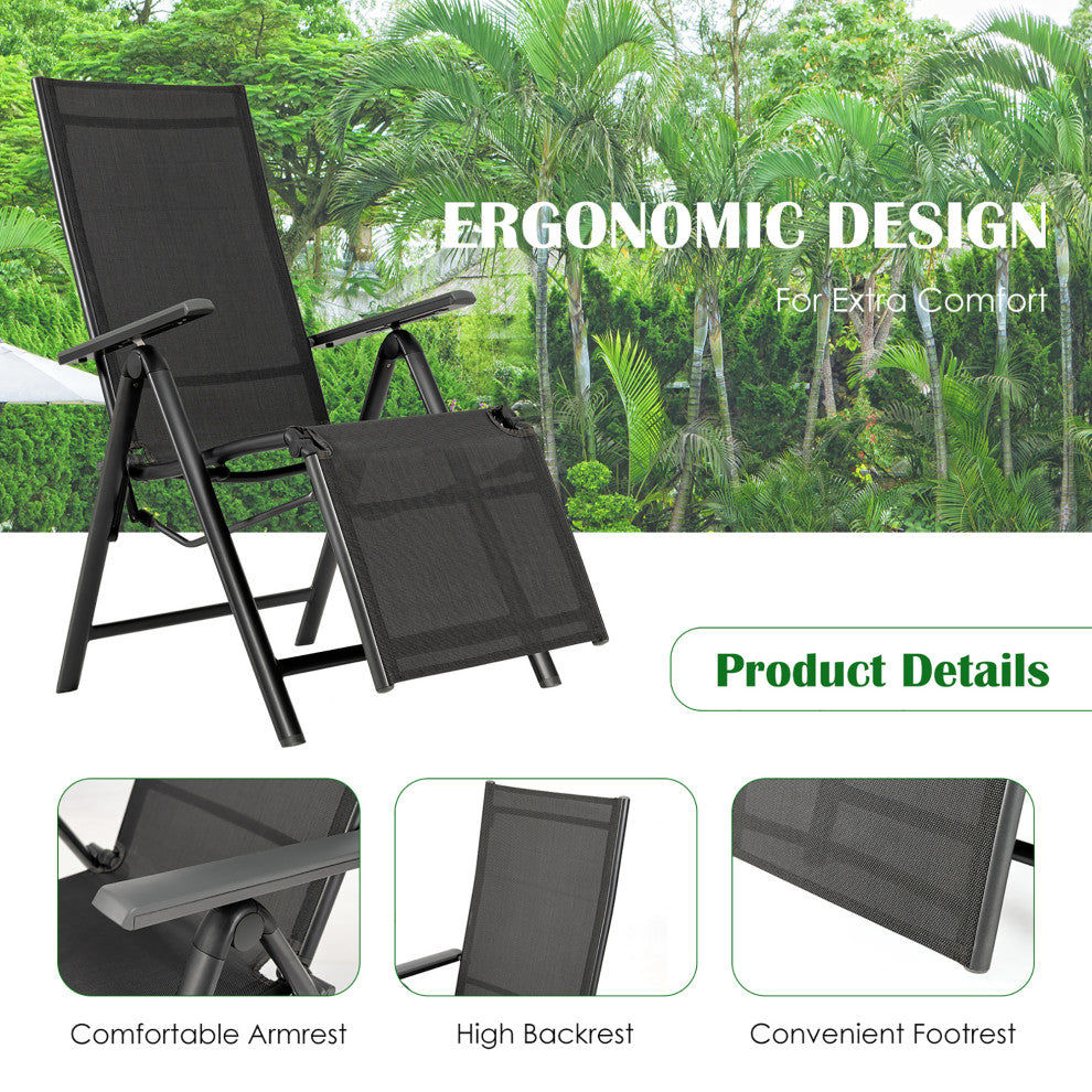 Costway Outdoor Foldable Reclining Chair Aluminum Frame 7-Position Adjustable