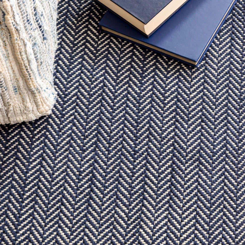 Dash & Albert Herringbone Indigo Handwoven Cotton Rug, Blue, 4' x 6'