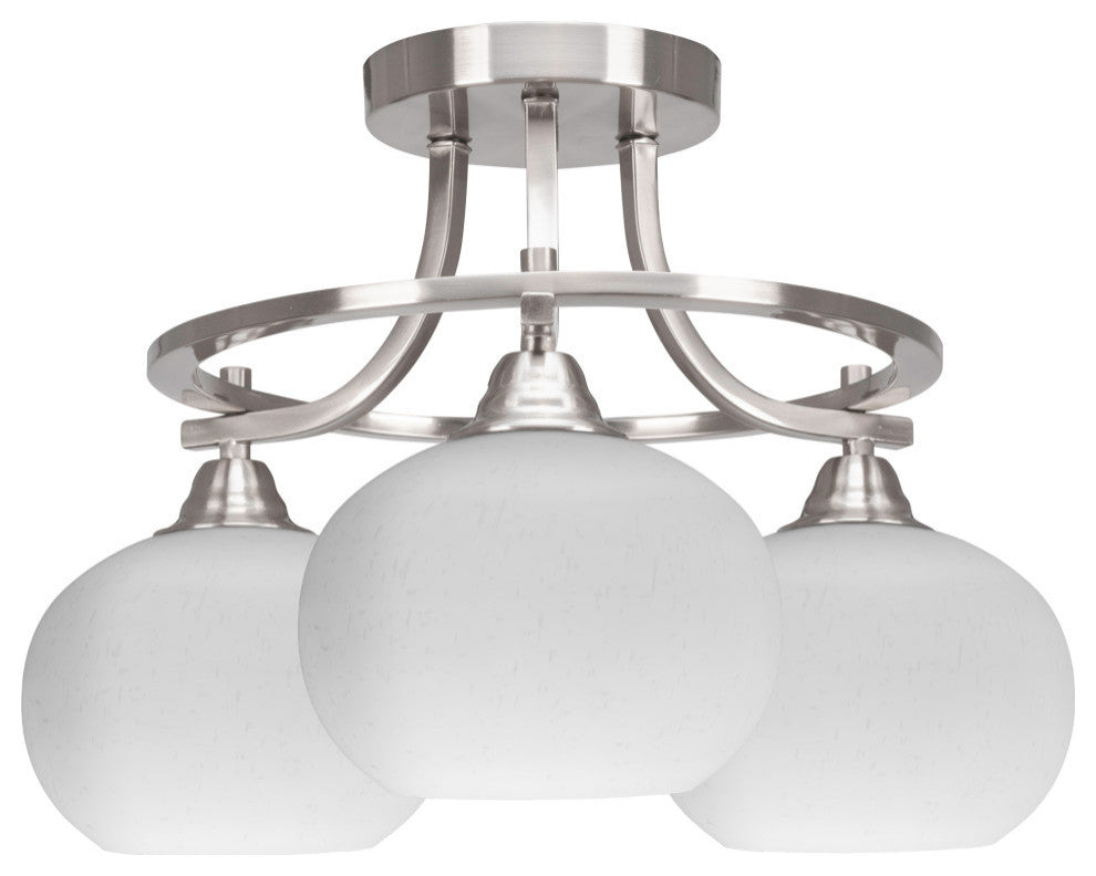 Paramount 3-Light Semi-Flush Light, Brushed Nickel, 7" White Muslin Glass