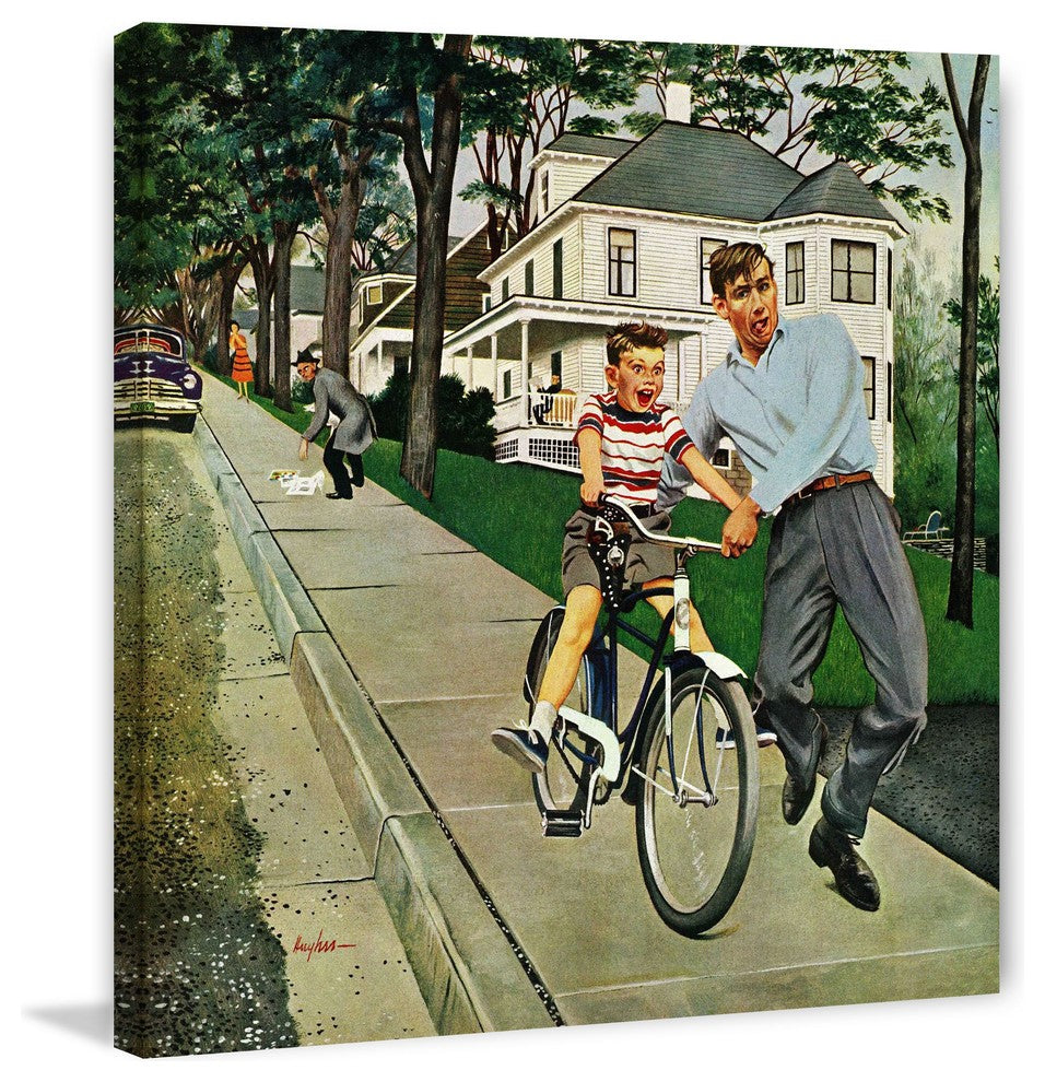 "Bike Riding Lesson" Painting Print on Canvas by George Hughes